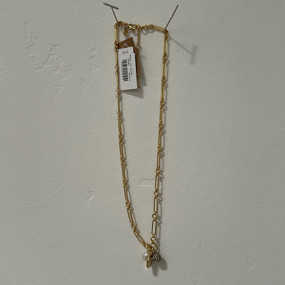 New! J.Crew freshwater pearl rhinestones gold necklace GOLD tone